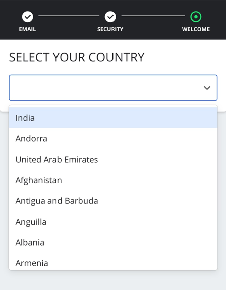 Select Country for KYC